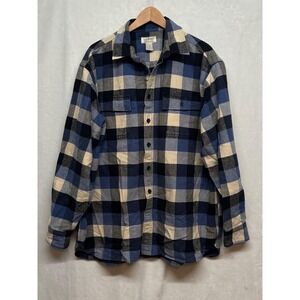 Vtg LL Bean Chamois Cloth Mens Shirt XL Blue Plaid Heavyweight Flannel Cotton